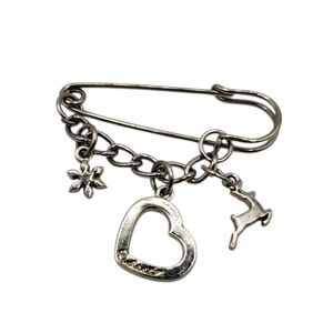 Silver Charm Safety Pin Brooch